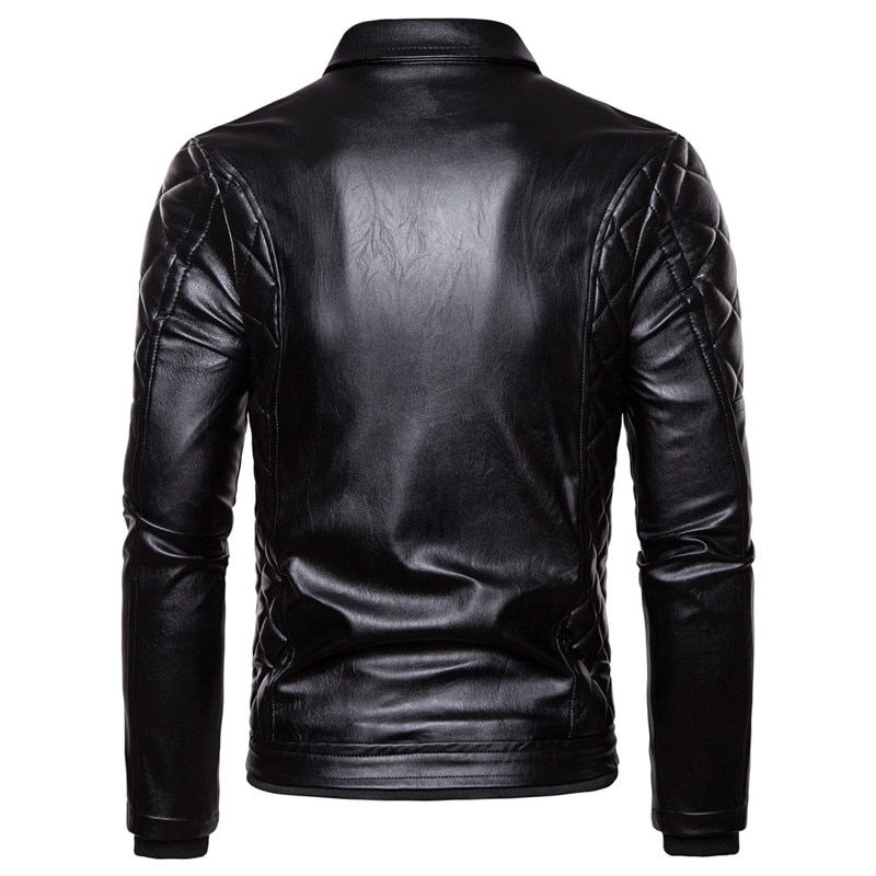 Miniaturbild: Leather Jacket Men Autumn Turn Down Fur Collar Removable Slim Fit Coats