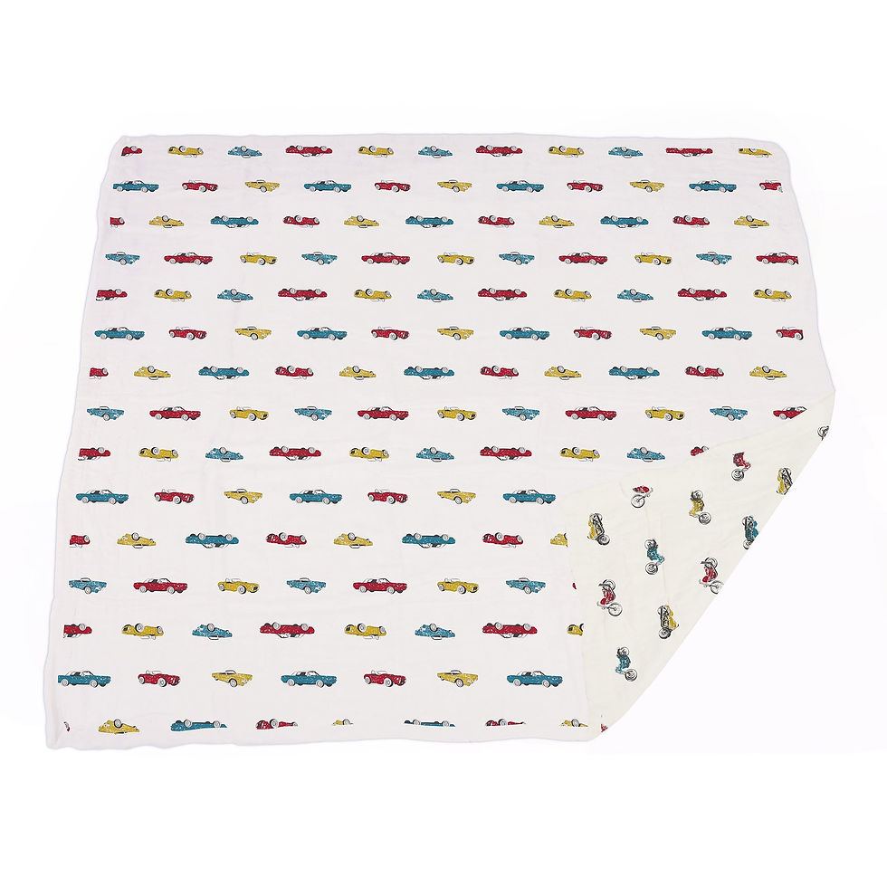 Thumbnail: Vintage Muscle Cars and Motorcycles Bamboo Muslin Newcastle Blanket