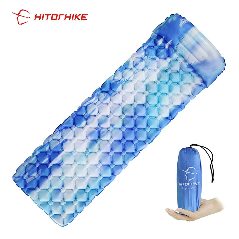 Miniature : Outdoor Sleeping Pad Camping Inflatable Mattress with Pillows Travel Mat Folding