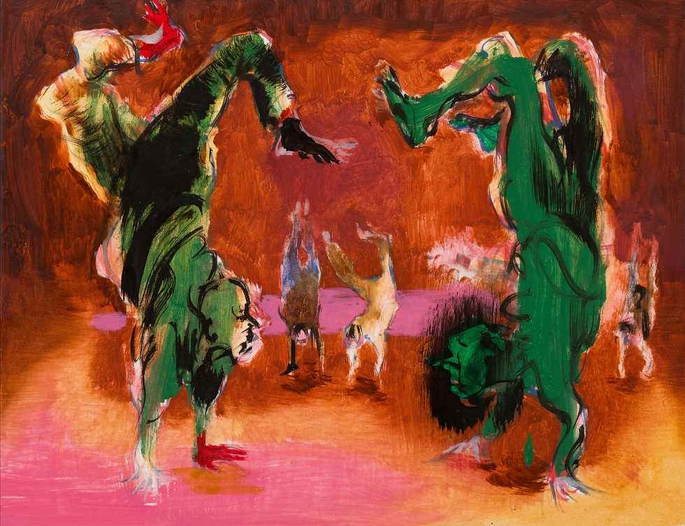 Nicola Bealing Caminando sobre las manos 2024 Óleo sobre tabla 28 × 36 cm