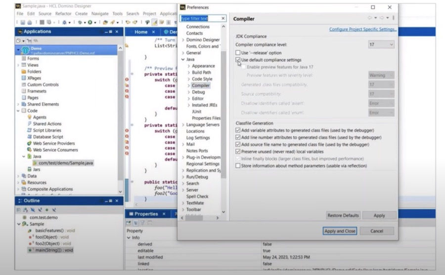 IDE interface displaying Java project files, code editor, and settings window open. Predominant colors are blue, white, and gray.