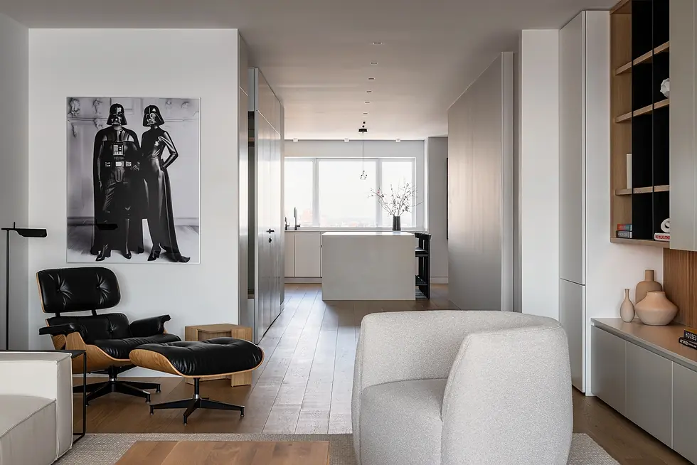 Studio Ocra Upper East Side renovation living room and kitchen view