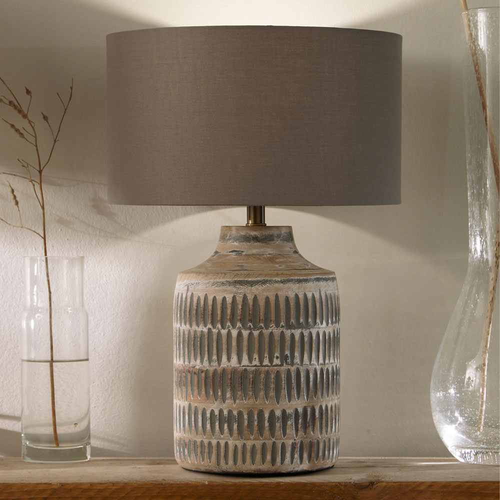 Galle Grey Wash Wood Textured Table Lamp
