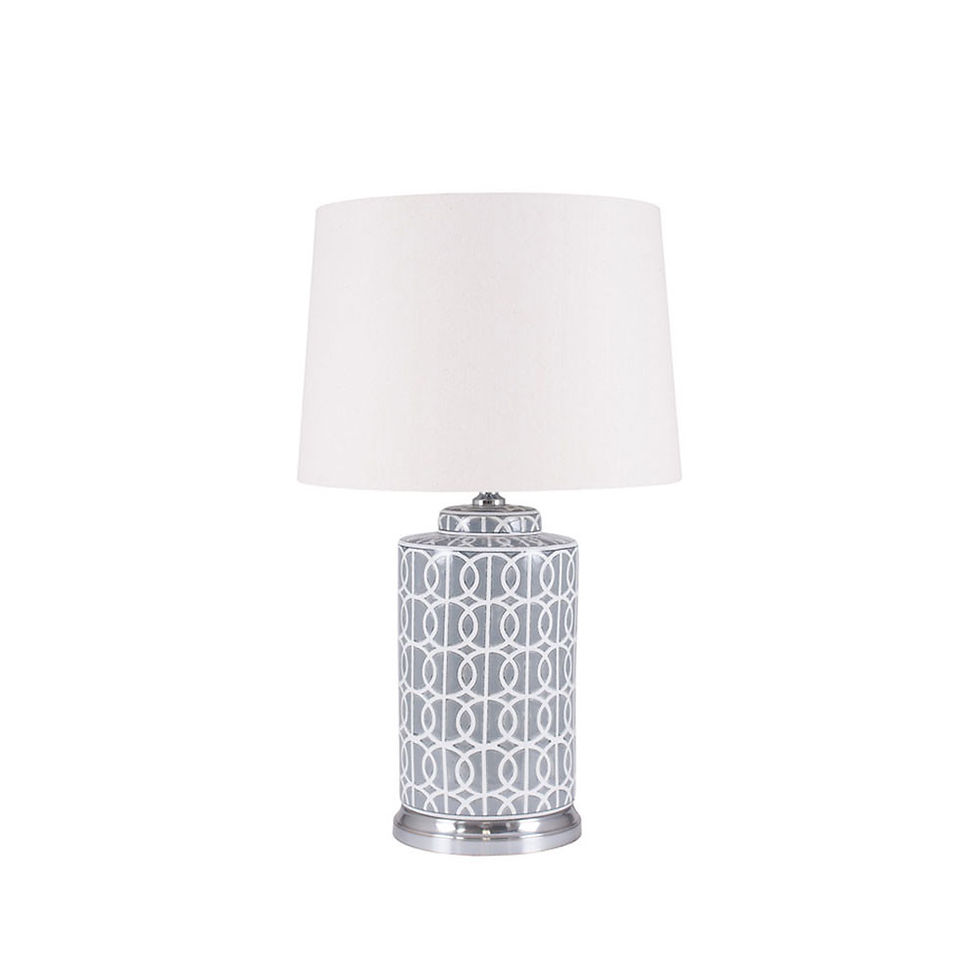 Thumbnail: Tall Grey and White Geo Pattern Table Lamp