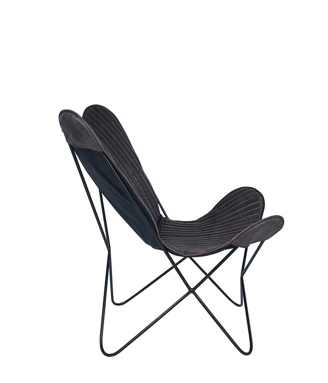 Thumbnail: Steel Grey Leather & Iron Butterfly Chair