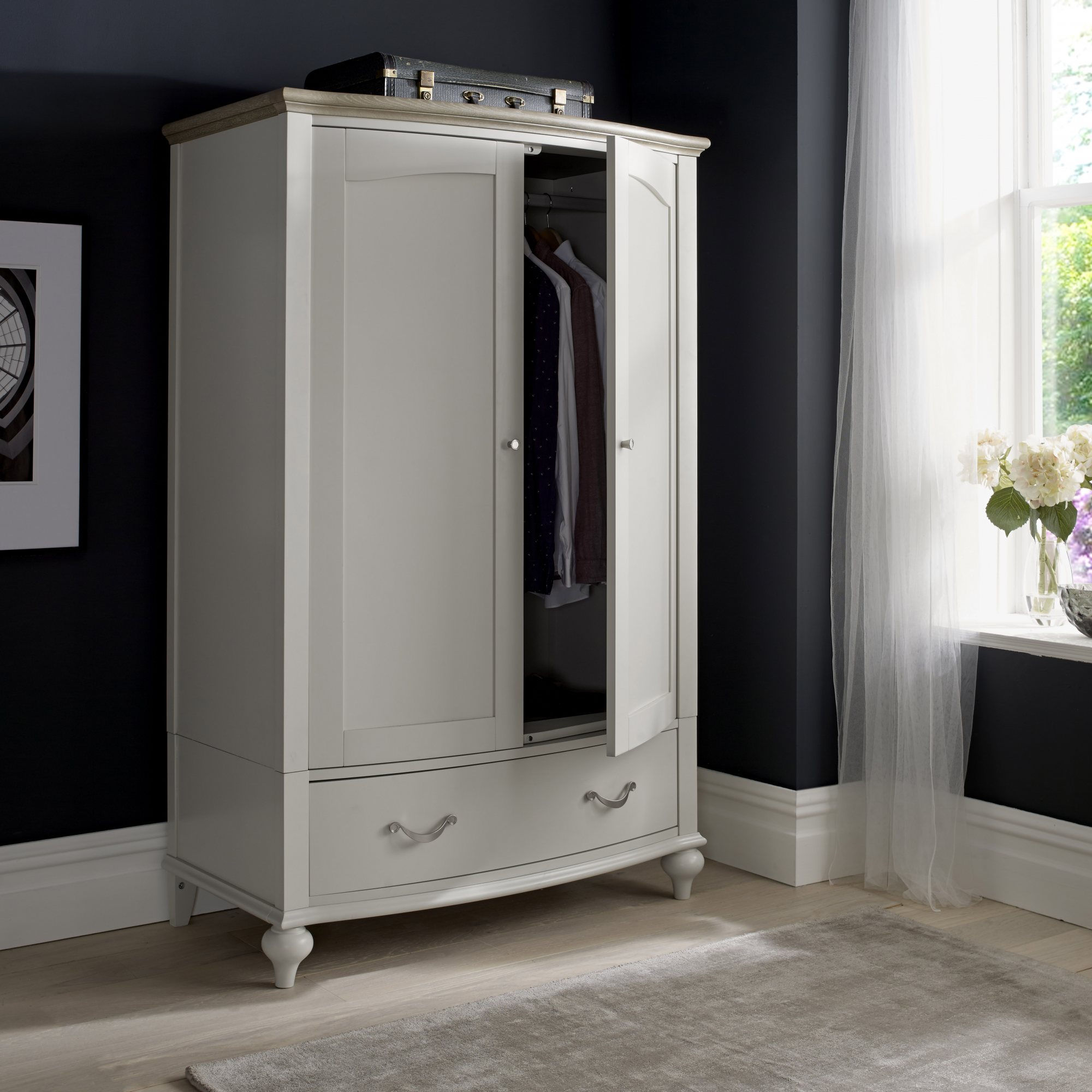 Montreux Grey Washed Oak and Soft Grey 2 Door Double Wardrobe