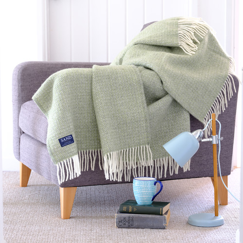 Green & Grey Illusion Pure New Wool Sand Blanket Sand Cornwall LTD