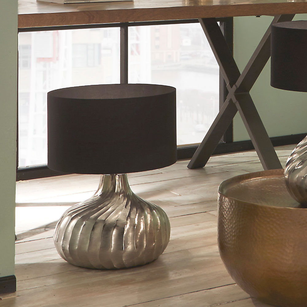 Raw Silver Metal Twist Wide Table Lamp