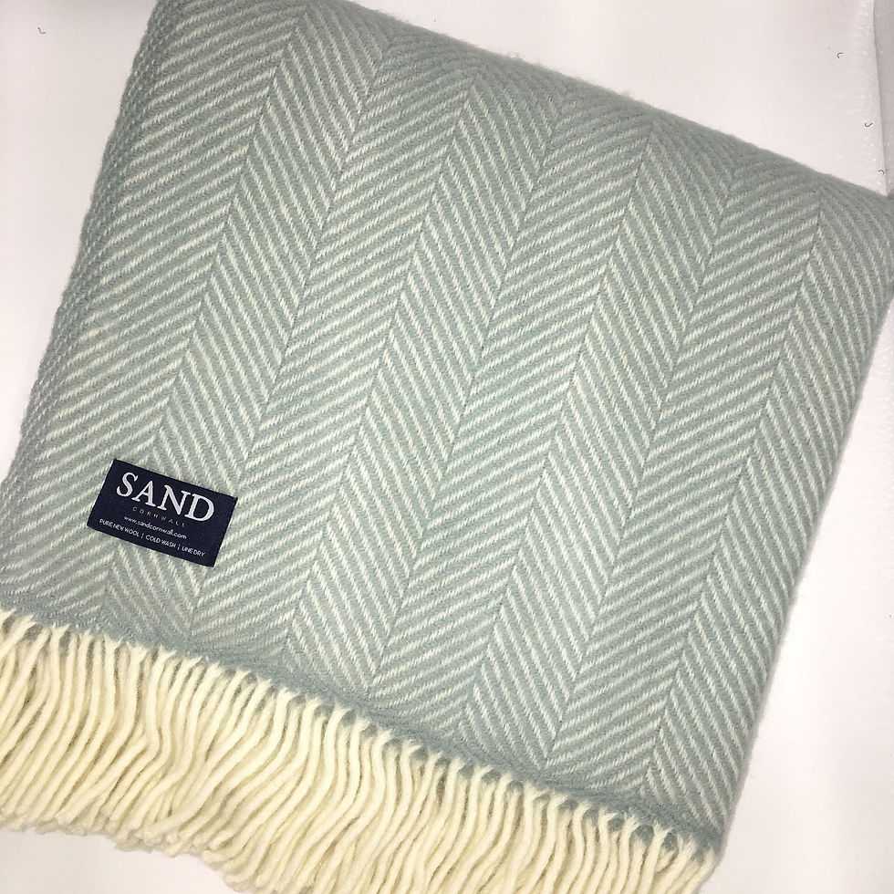 Herringbone Pure New Wool tweedmill Blanket Silver Grey sand cornwall