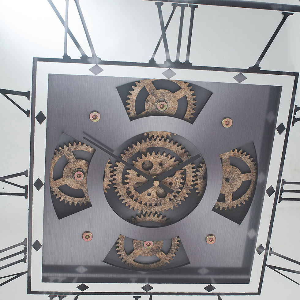 Thumbnail: Antique Gold Wood Frame and Mirrored Square Cog Wall Clock