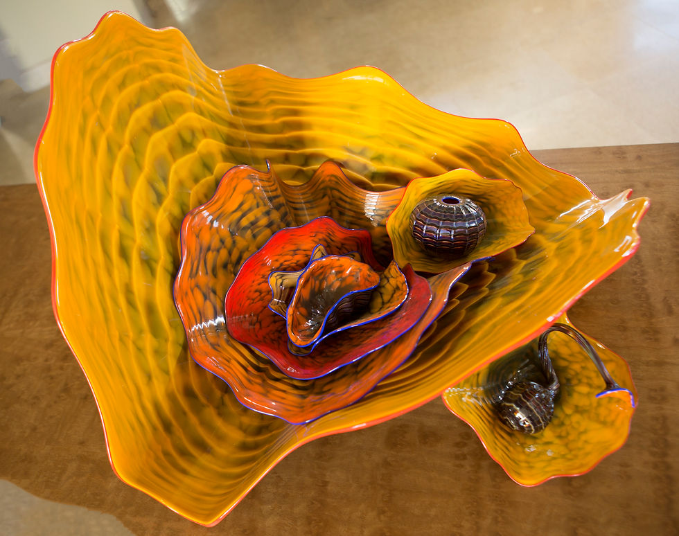 Chihuly, Dale Red and Yellow Golden Persian set with Blue and Scarlet Lip Wraps (0101)