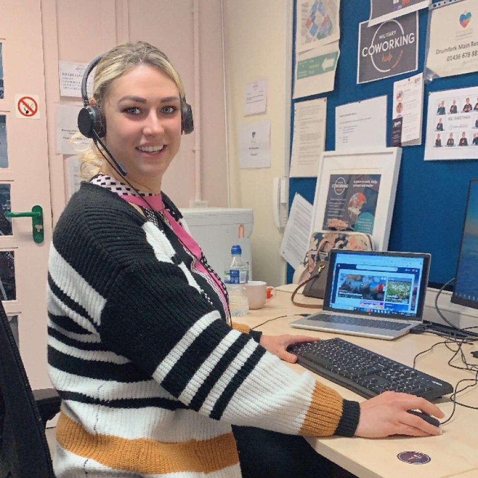 A photo of Stephanie Barry in the MCN Coworking Hub at HMNB Clyde