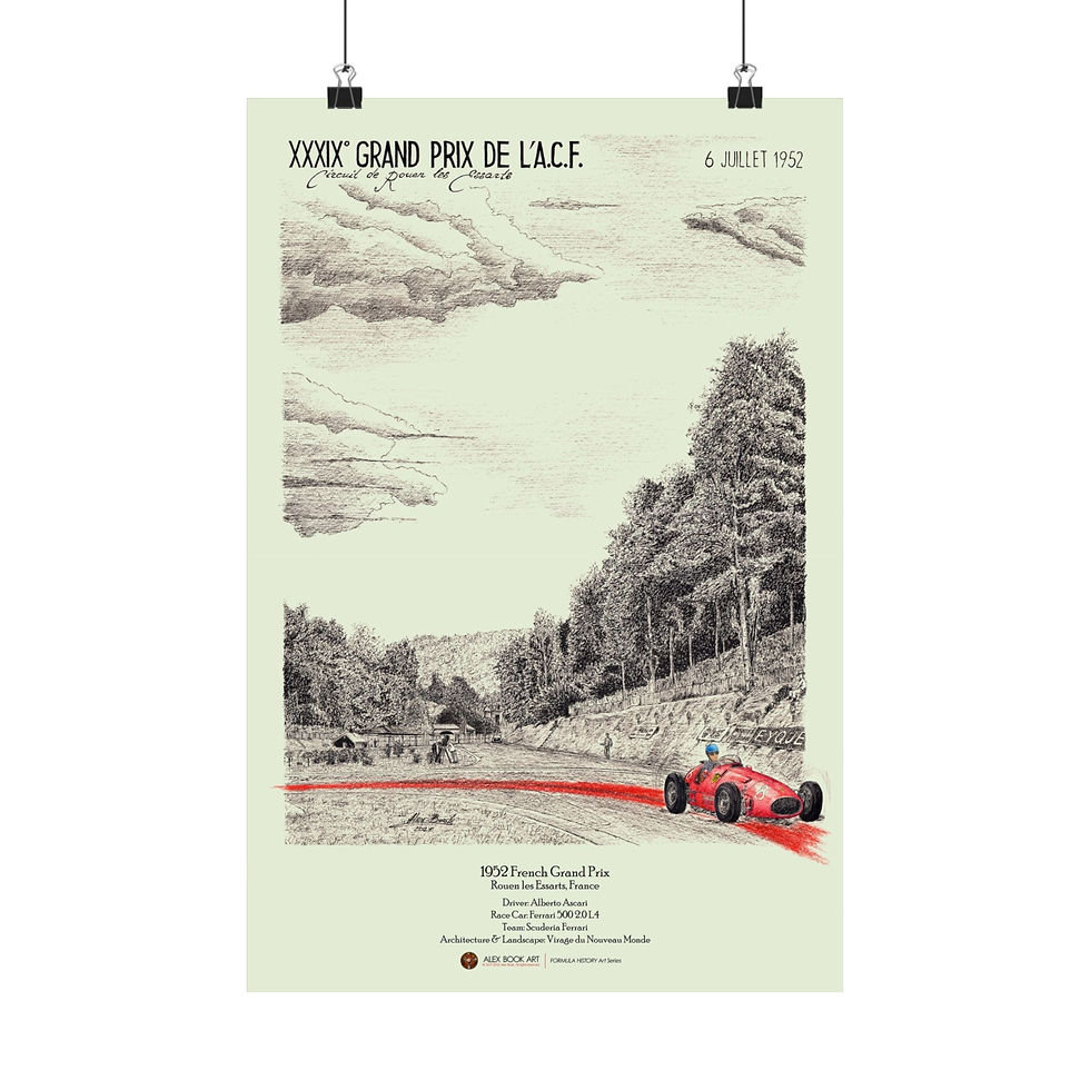 Thumbnail: 1952 Formula 1 French Grand Prix art print featuring Alberto Ascari, Ferrari 500 at Rouen les Essarts