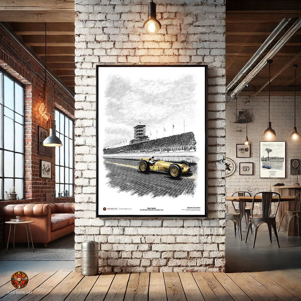 Thumbnail: Sam Hanks in the Belond Exhaust Special at the 1957 Indianapolis 500 Art Print. Indy 500 racing history