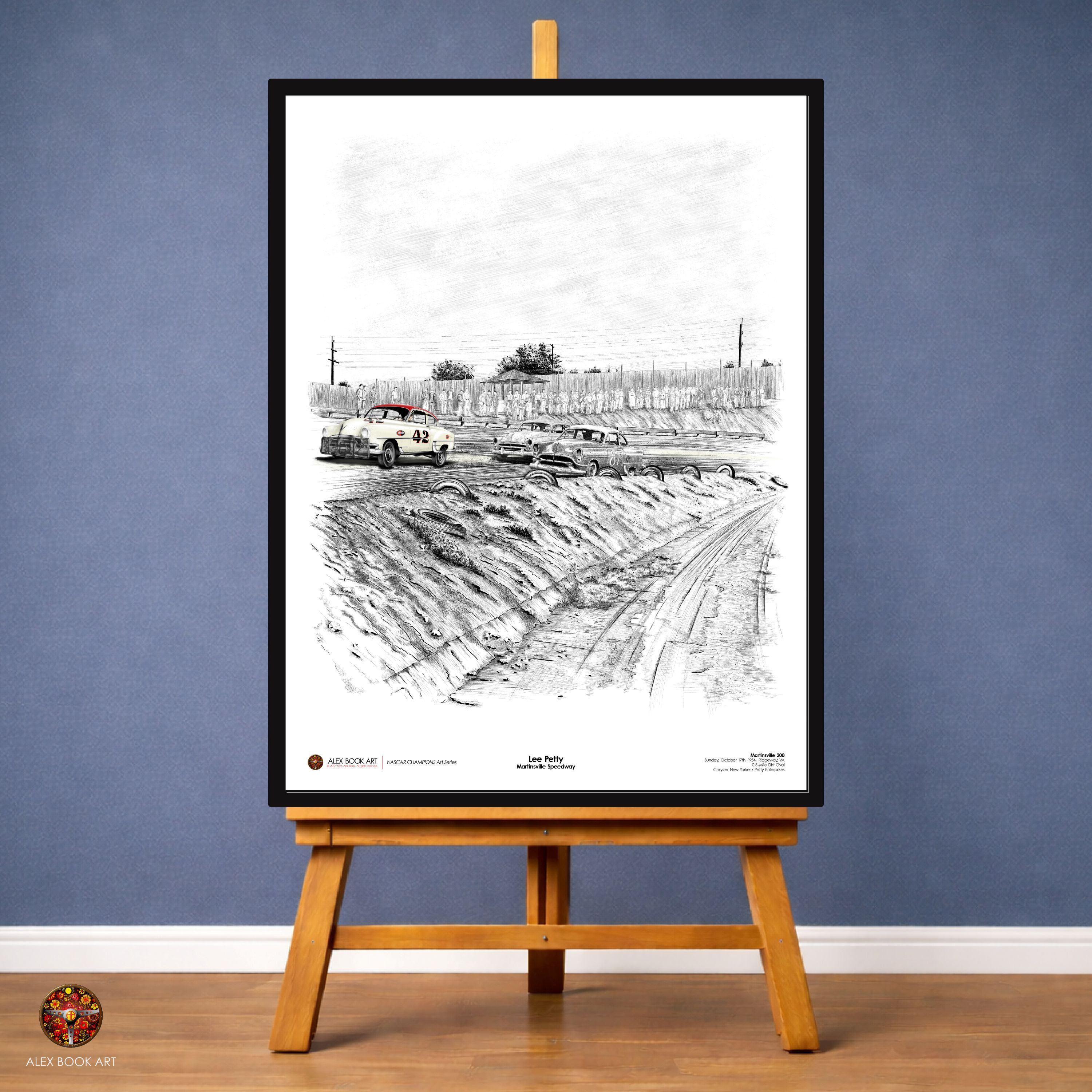 Lee Petty winning the 1954 Martinsville 200 in the Chrysler New Yorker Art Print. NASCAR Champion history
