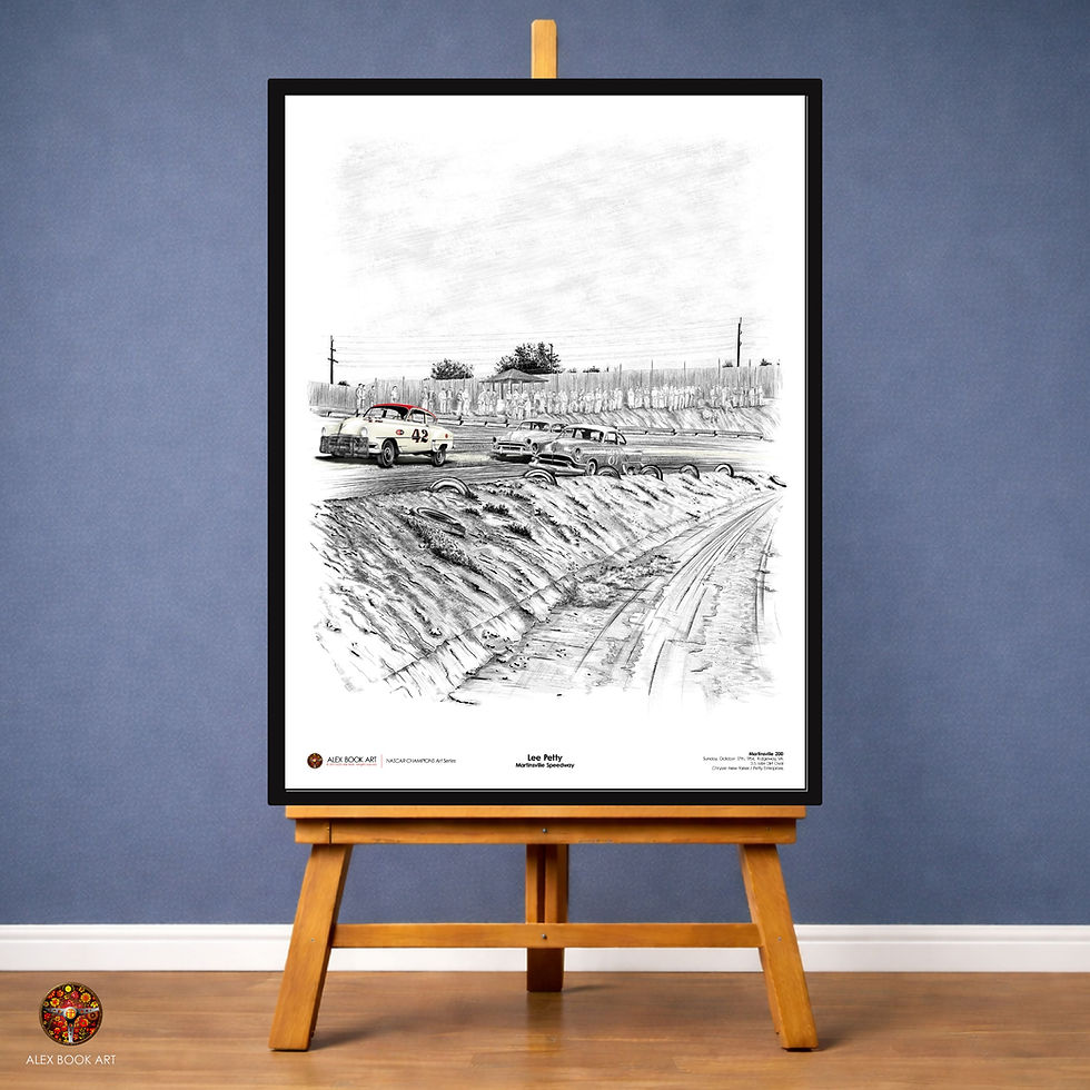 Lee Petty winning the 1954 Martinsville 200 in the Chrysler New Yorker Art Print. NASCAR Champion history
