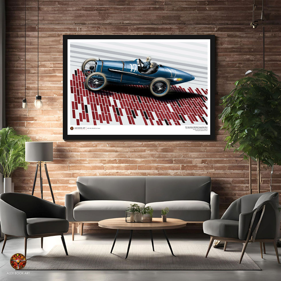 Thumbnail: 1916 Indy 300 winners art print, Dario Resta Peugeot EX5 racing poster, Indianapolis Motor Speedway history wall decor