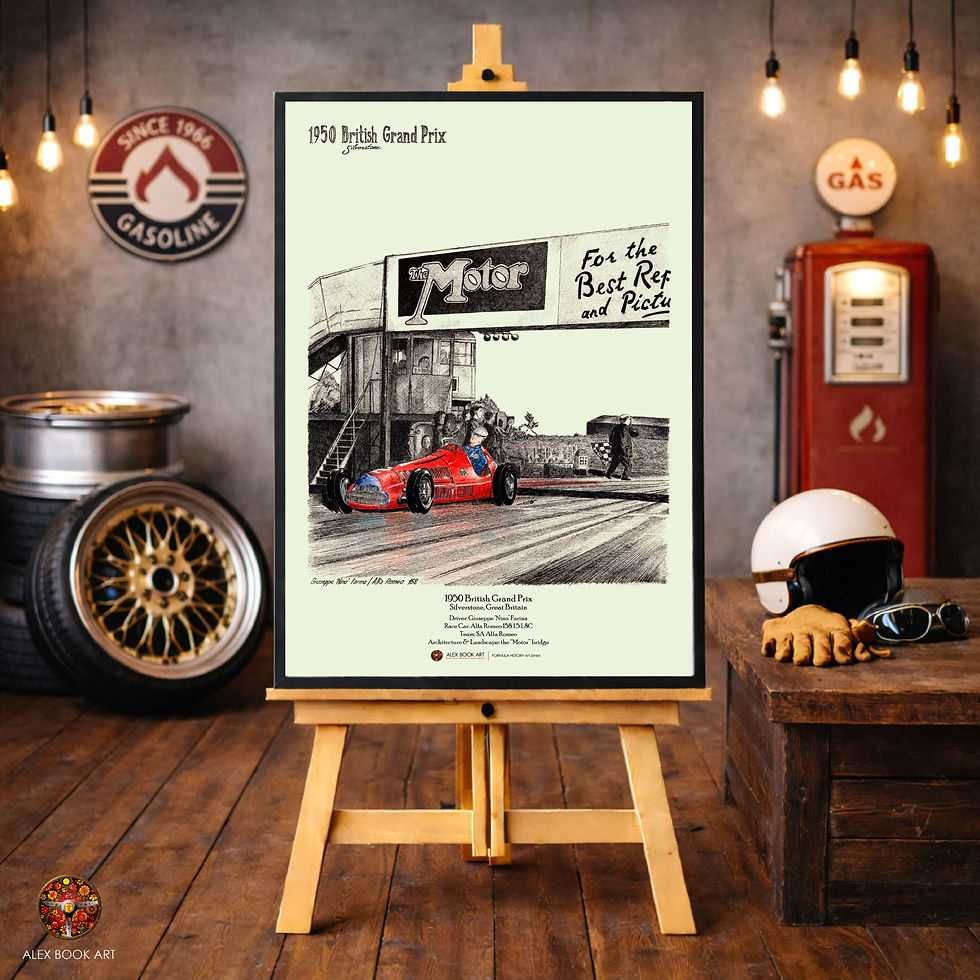 Thumbnail: 1950 Formula 1 British Grand Prix art print featuring Giuseppe Farina, Alfa Romeo 158 at Silverstone