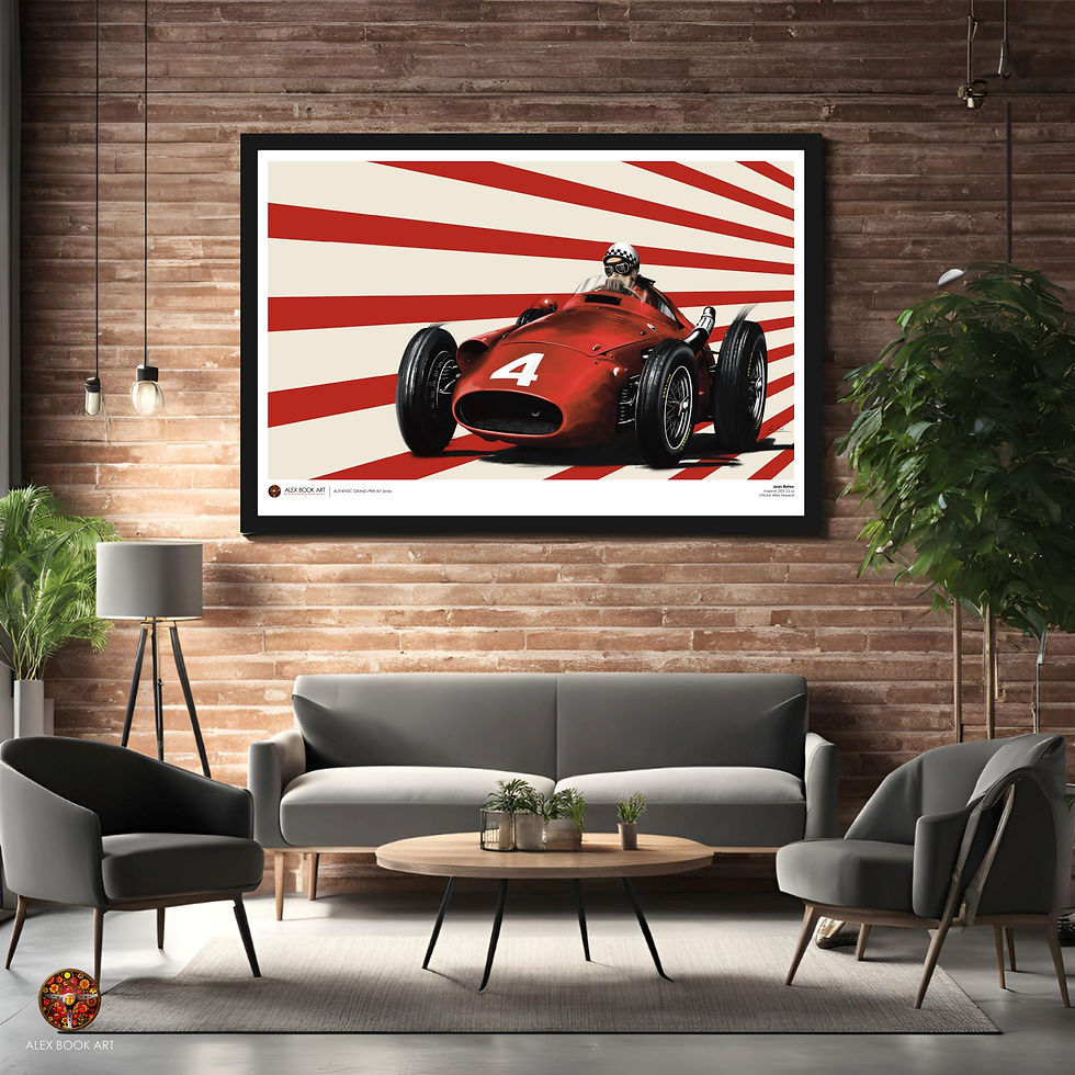 Thumbnail: Formula 1 history art print of Jean Behra in the Maserati 250F by Alex Book, premium matte fine art print