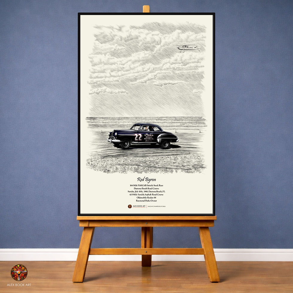 Red Byron in the Oldsmobile Rocket 88 at the 1949 Daytona Beach Road Course Art Print. First NASCAR Champion