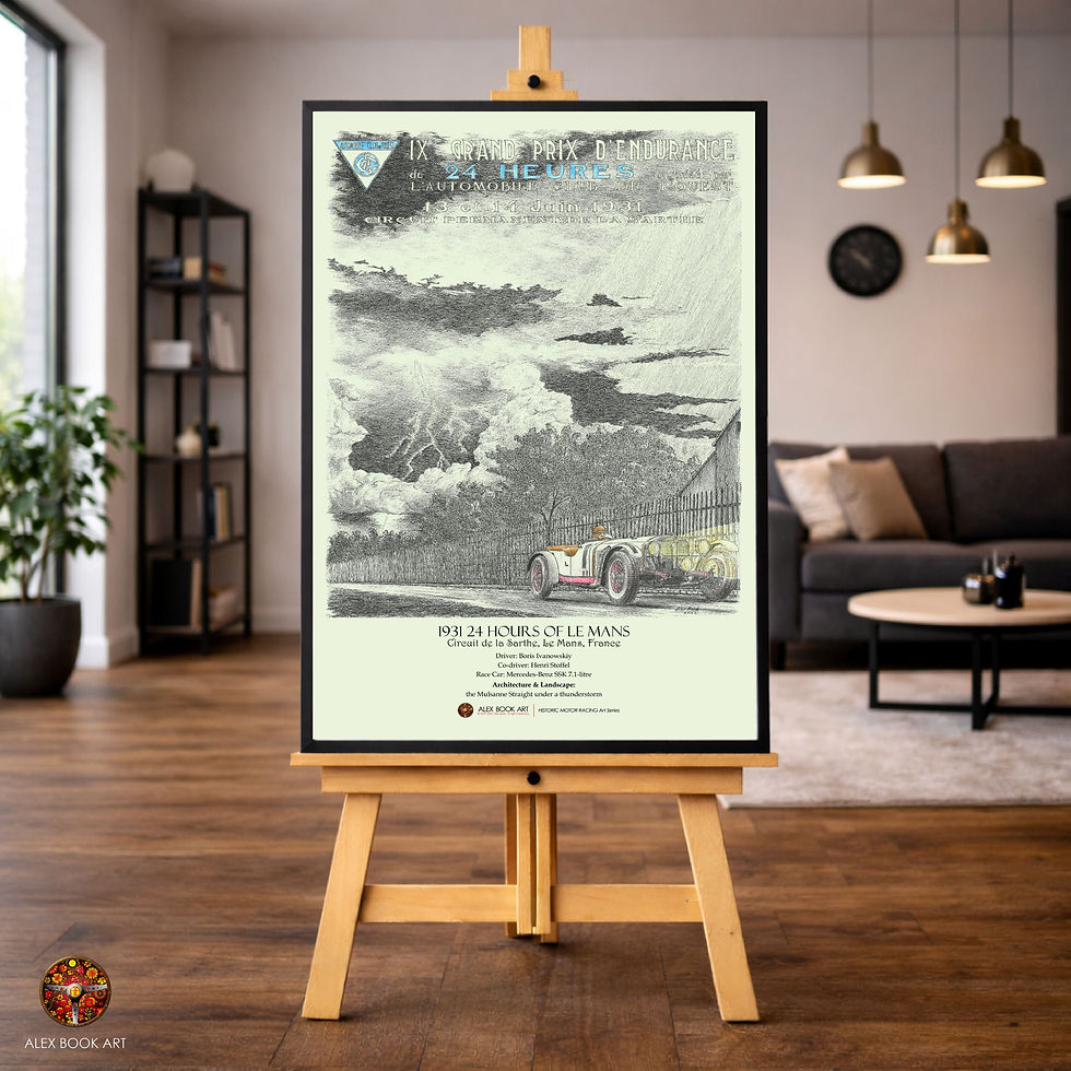 Thumbnail: 1931 24 Hours of Le Mans art print featuring Boris Ivanowskiy, Mercedes-Benz SSK at Circuit de la Sarthe, Le Mans, France