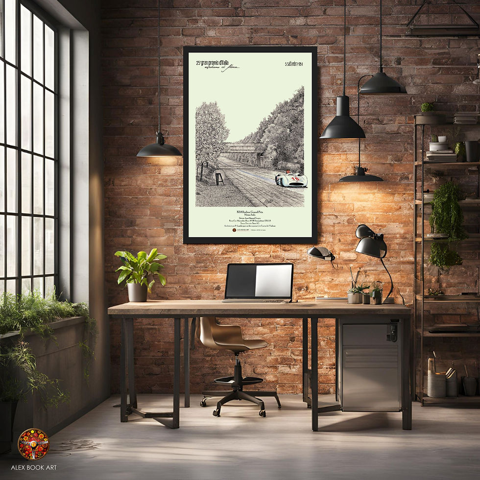 Thumbnail: 1954 Formula 1 Italian Grand Prix art print featuring Juan Manuel Fangio, Mercedes-Benz W196 Streamliner at Monza