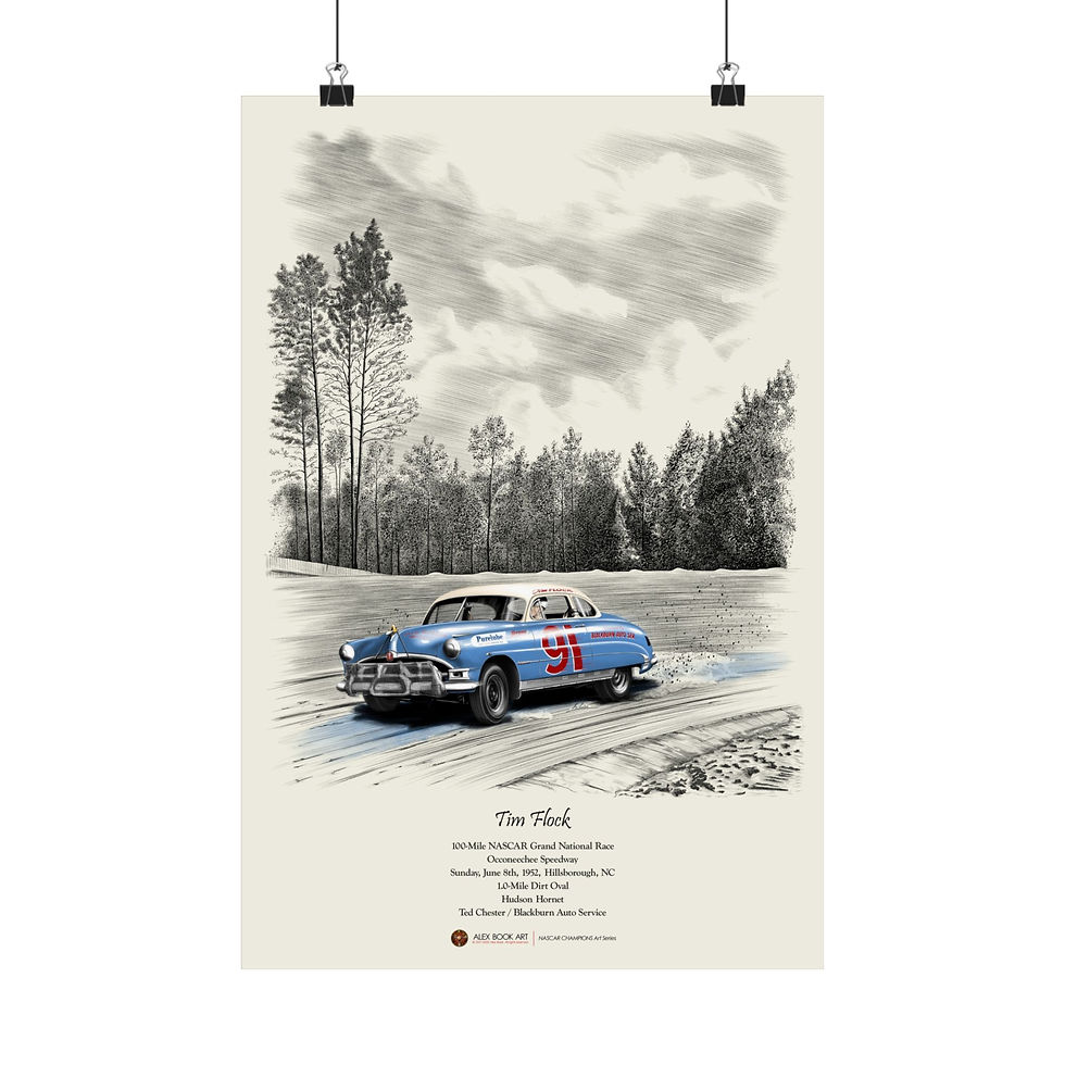 Thumbnail: Tim Flock in the Hudson Hornet winning the 1952 Occoneechee Speedway 100-Mile Race Art Print. NASCAR Champion