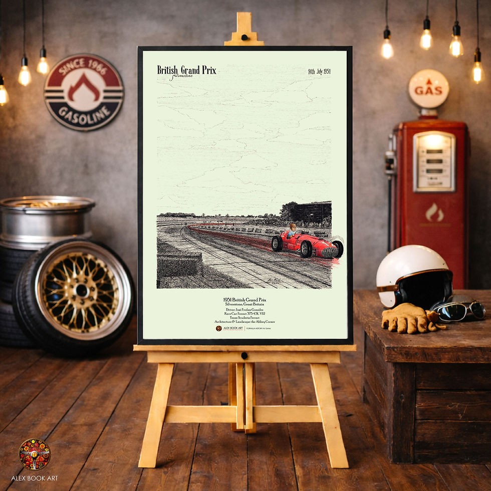 Thumbnail: 1951 Formula 1 British Grand Prix art print featuring José Froilan González, Ferrari 375 at Silverstone, Great Britain