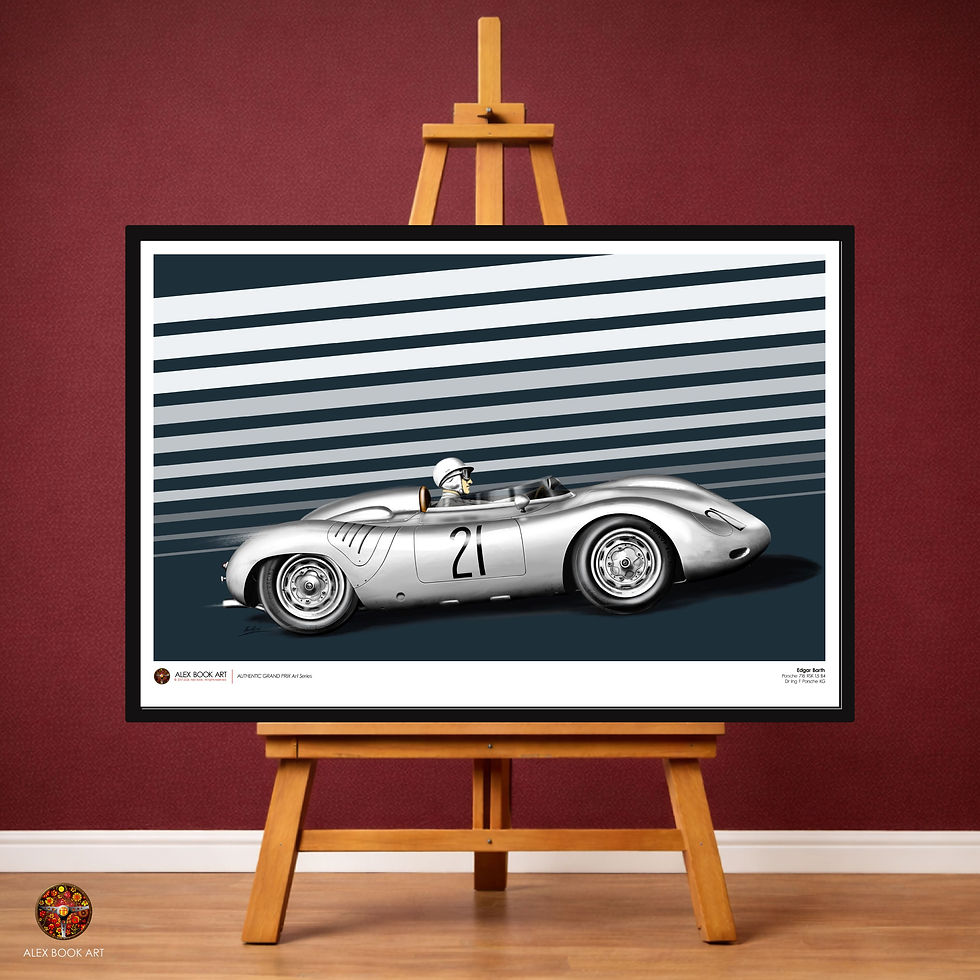 Formula 1 history art print of Edgar Barth in the Porsche 718 RSK by Alex Book, premium matte fine art print