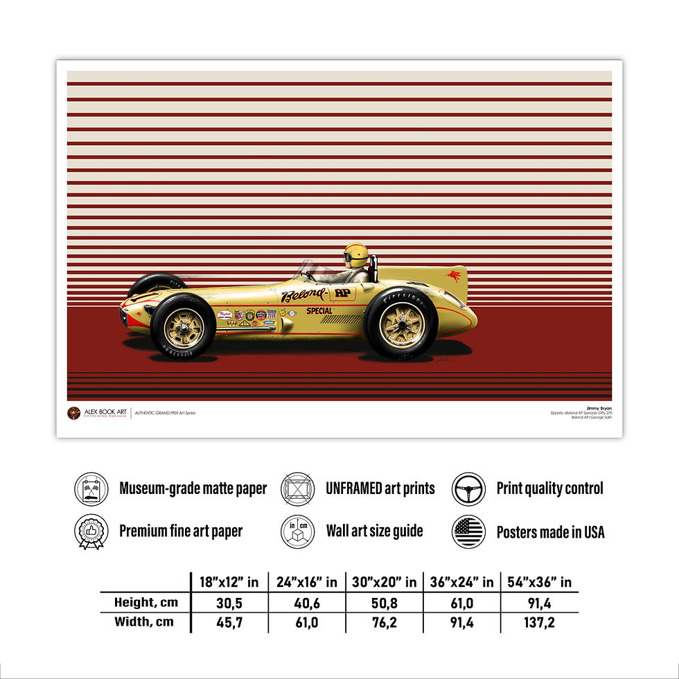 Thumbnail: Indianapolis 500 history art print of Jimmy Bryan in the “Belond AP Special” by Alex Book, premium matte fine art print