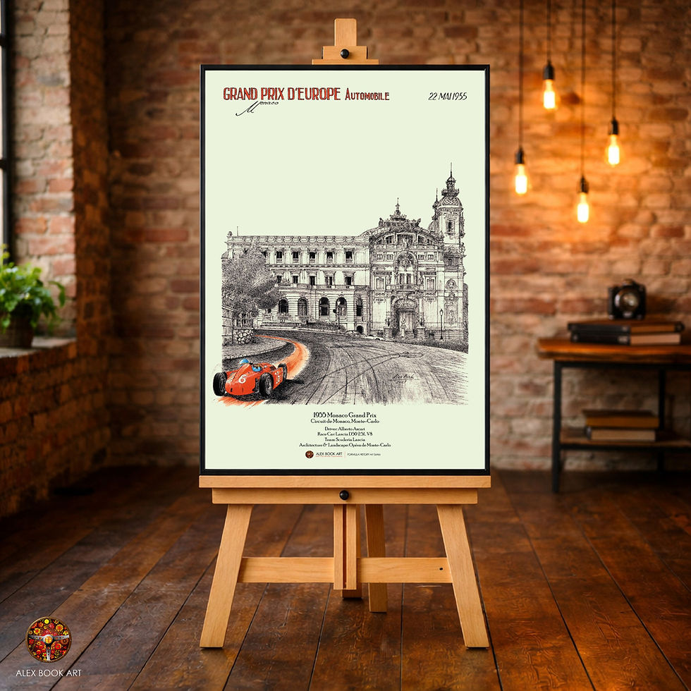 Thumbnail: 1955 Formula 1 Monaco Grand Prix art print featuring Alberto Ascari, Lancia D50 at Monte-Carlo