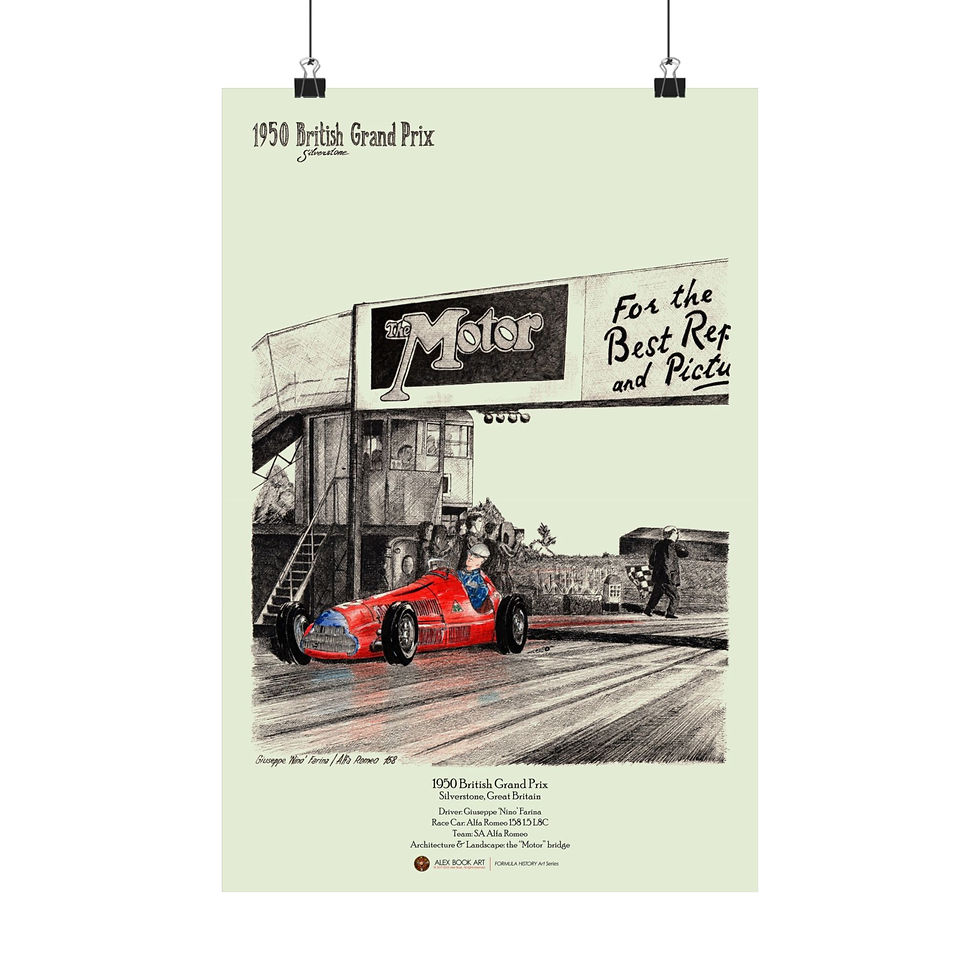 Thumbnail: 1950 Formula 1 British Grand Prix art print featuring Giuseppe Farina, Alfa Romeo 158 at Silverstone