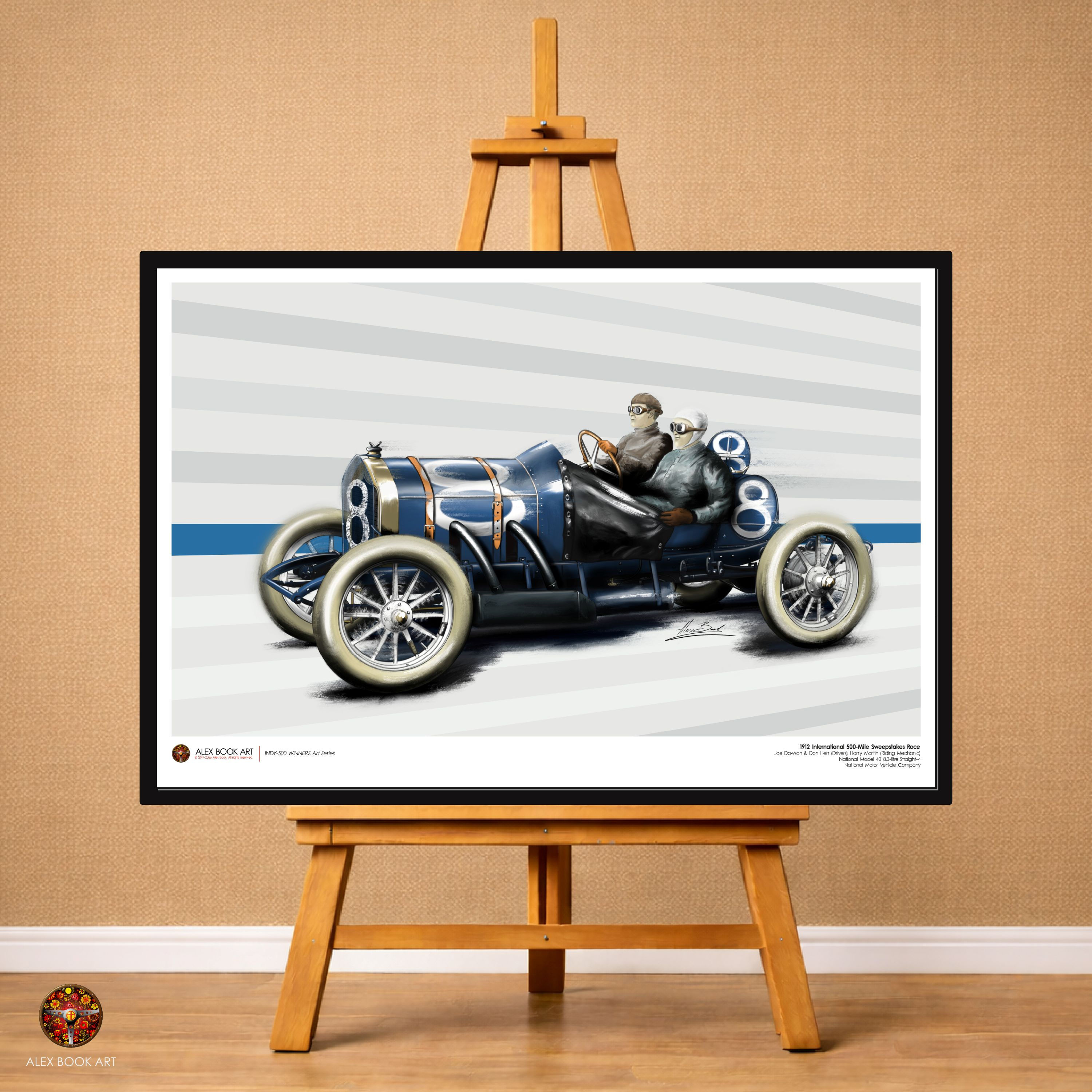 1912 Indy 500 winners art print, Joe Dawson National Model 40 racing poster, Indianapolis Motor Speedway brickyard wall decor