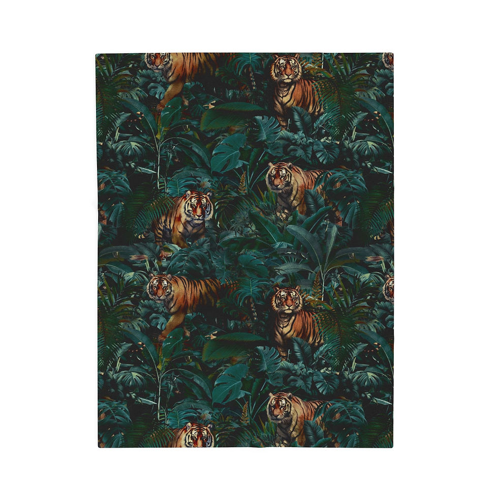Thumbnail: Velveteen Plush Blanket — Tiger Jungle Garden Throw