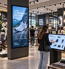 Experiencia digital interactiva con pantallas profesionales en tienda