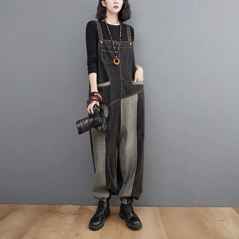 Thumbnail: 2022 Autumn Stitching Denim Overalls  Jumpsuit Vintage Jeans Tide Sleeveless 