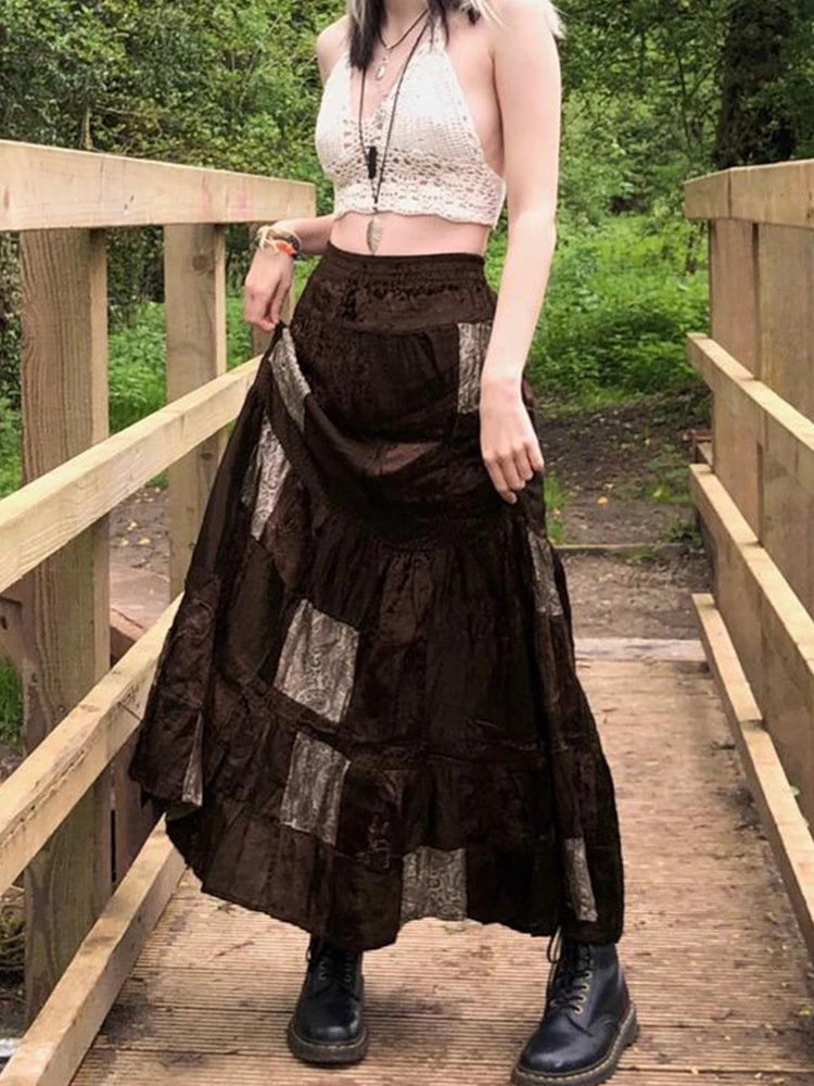 Thumbnail: Party Long Skirts Printed Boho Grunge  Retro Skirts 