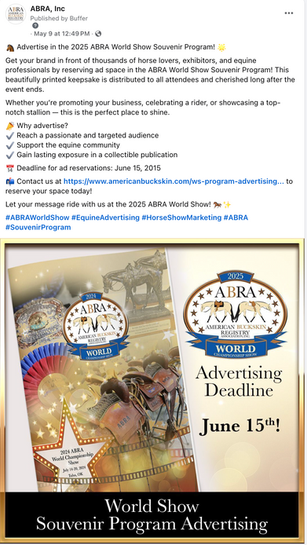 ABRA 2025 World Show advertising deadline social media graphic promoting souvenir program ad opportunities