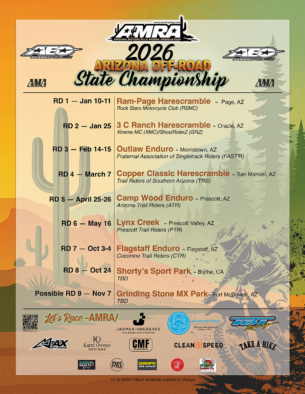 2026 AMRA Arizona Off-Road State Championship Series: Eight Rounds Confirmed with Possible Ninth