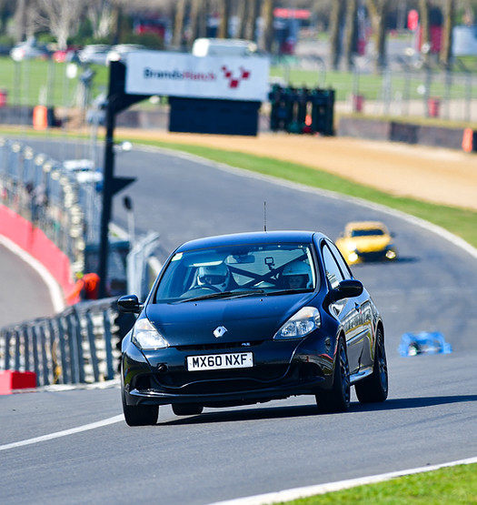 Renault Clio 200 track car available for hire at UK circuits like Brands Hatch and Silverstone.