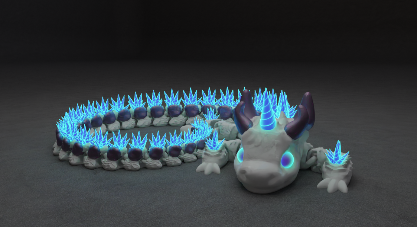 Print-in-Place Articulated Unicorn Dragon: "A print-in-place articulated dragon design resembling a unicorn, available in STL file format."