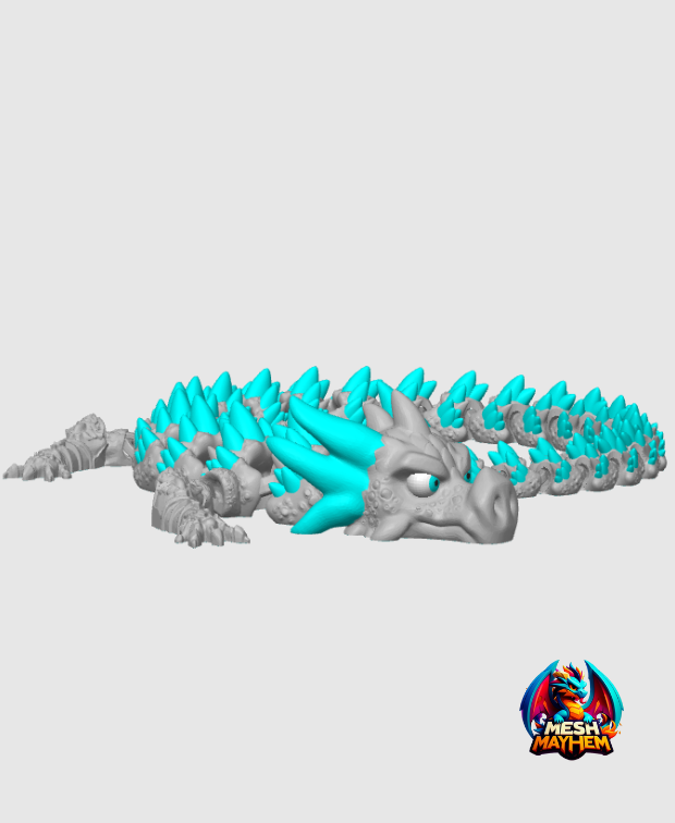 Thumbnail: Articulated Dragon 29: "An articulated dragon design labeled as Dragon 29, available in STL file format."
