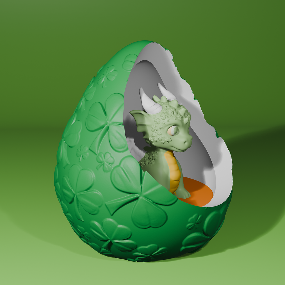 Thumbnail: St. Paddy's Day Dragon w/Egg: "A festive dragon design with an egg, themed for St. Patrick's Day, available in STL and 3MF file formats."
