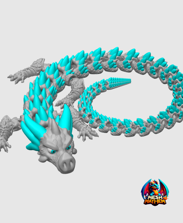 Articulated Dragon 29: "An articulated dragon design labeled as Dragon 29, available in STL file format."
