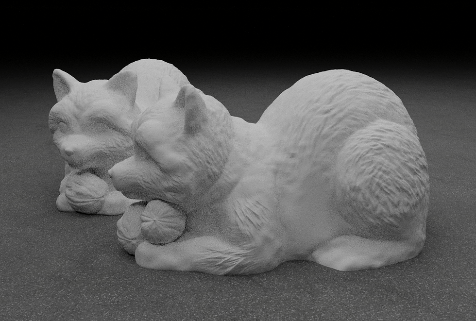 Miniature : Cute Garden Raccoon Décor Set: "A garden-themed raccoon decor set, available in STL file format."