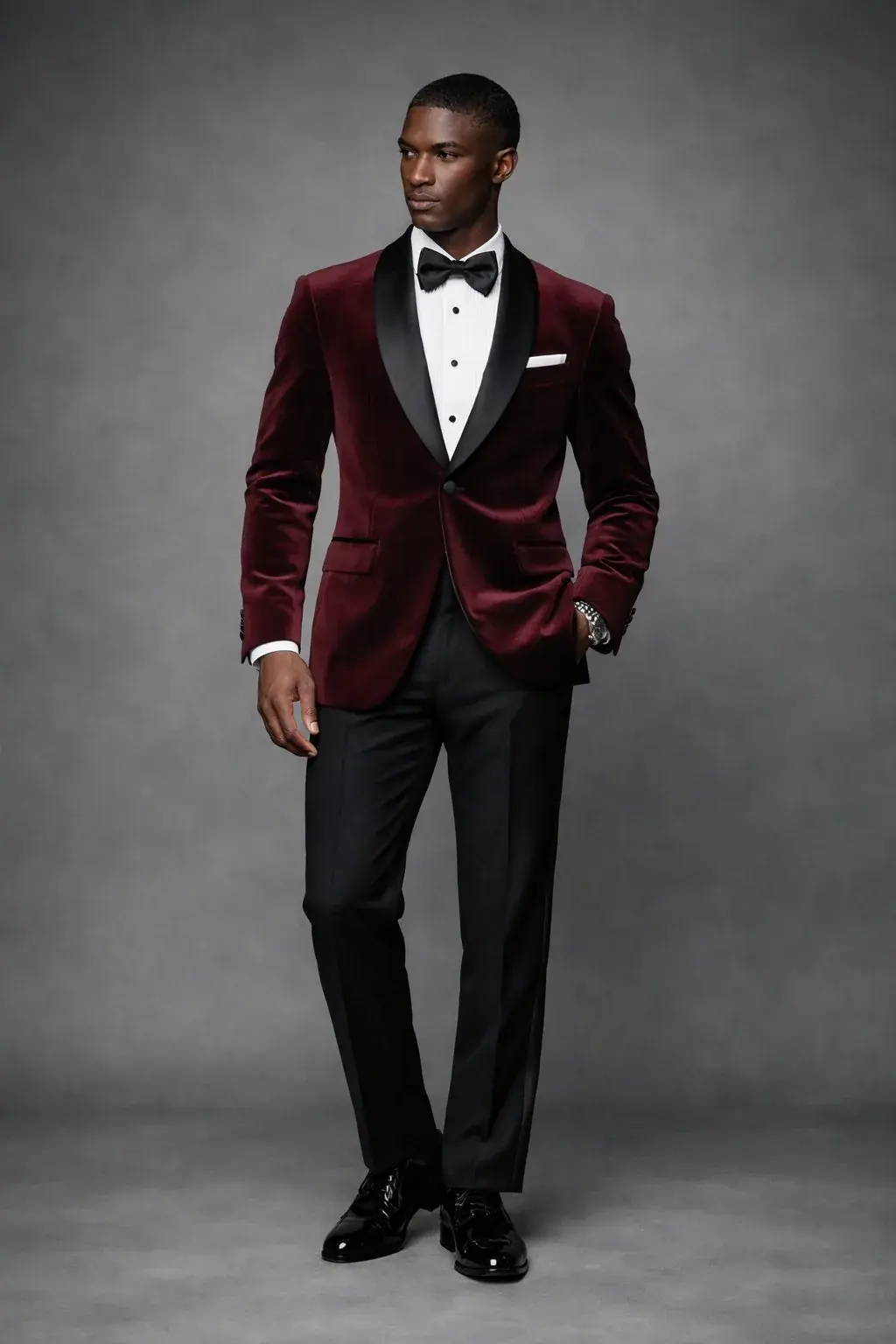 Burgundy Velvet Shawl-Collar Tuxedo
