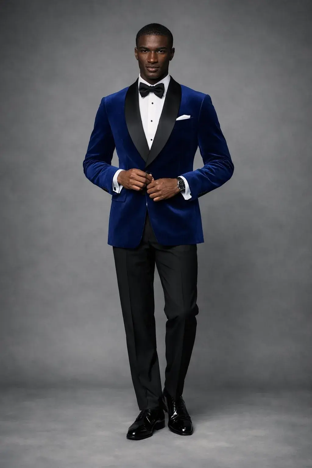 Midnight Blue Velvet Peak‑Lapel Tuxedo