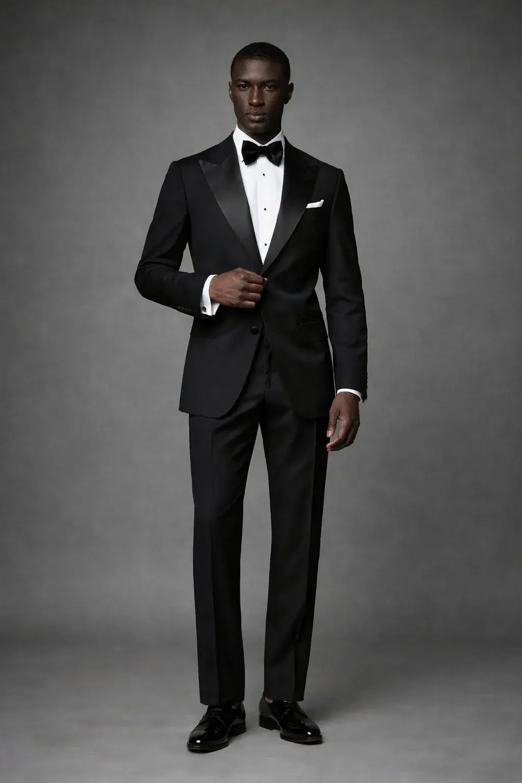 Midnight Black Satin Peak-Lapel Tuxedo