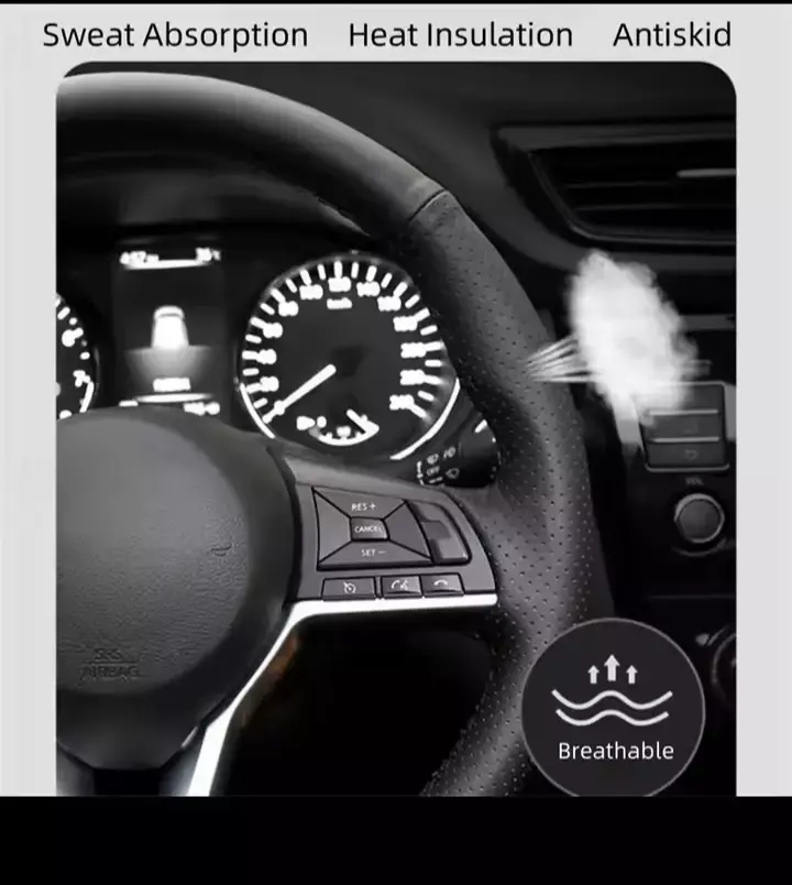 Thumbnail: Volkswagen T5 T5.1 T6 T6.1 Caddy Black Blue Leather Steering Wheel Cover