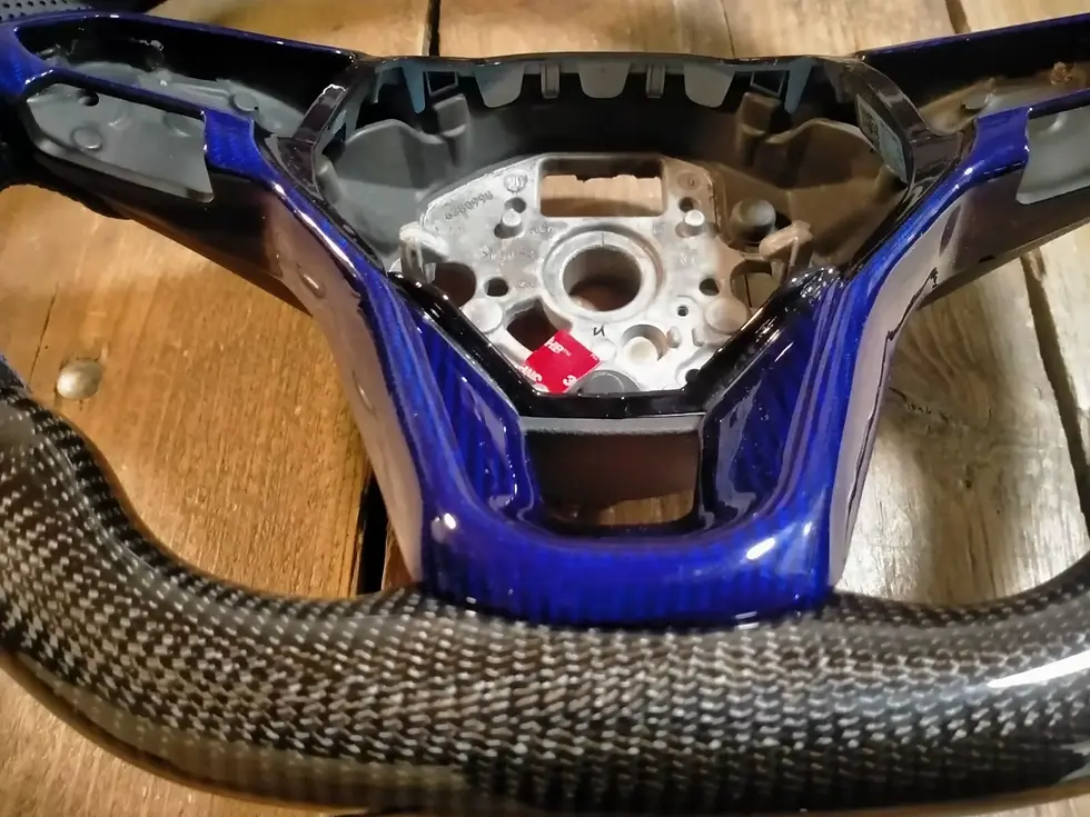 Thumbnail: VW TRANSPORTER  T5 T5.1 T6 T6.1 CADDY MK4 MK5  CARBON FIBRE FLAT BOTTOM STEERING WHEEL BLUE - LEATHER